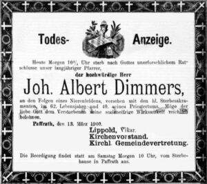 Todesanzeige Albert Dimmers vom 15. März 1900